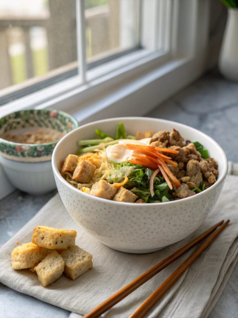 Featured image of a delicious high protein egg roll bowl