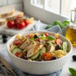 SEO-friendly featured image of High Protein Italian Pasta Salad on a serving dish.