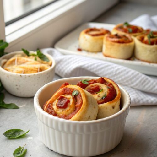 High protein pepperoni pizza rolls beautifully served