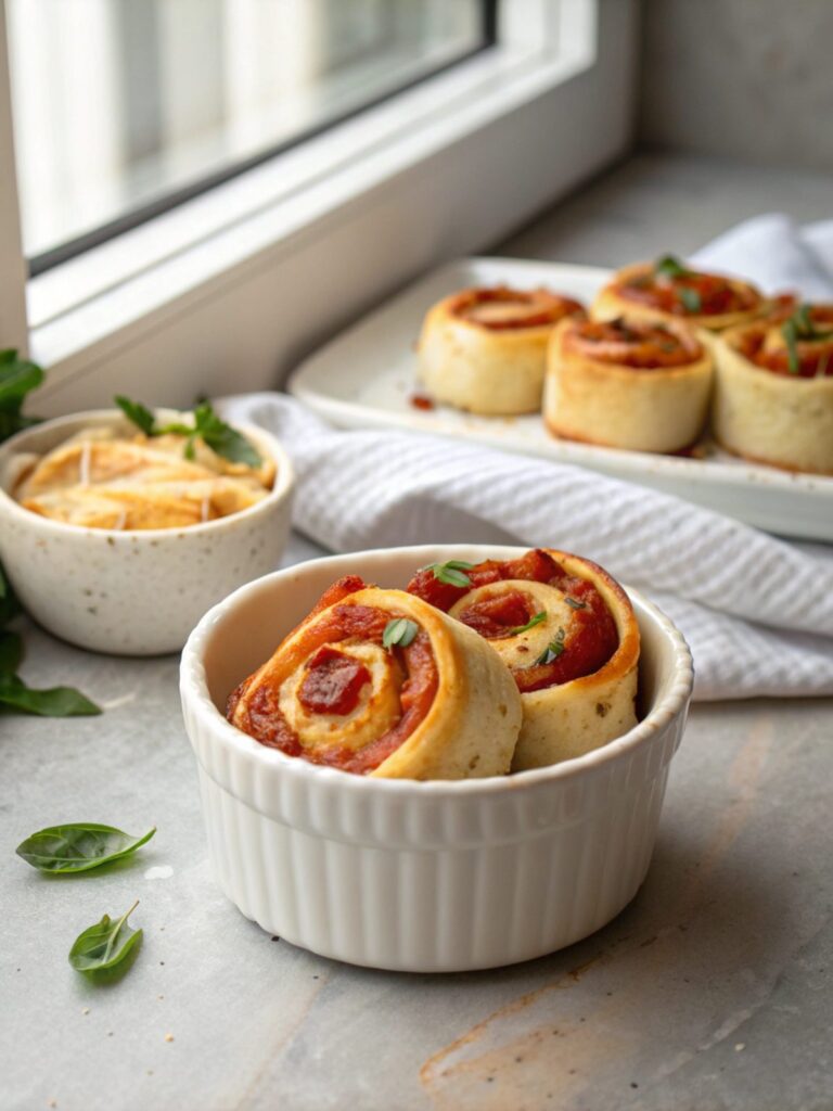 High protein pepperoni pizza rolls beautifully served