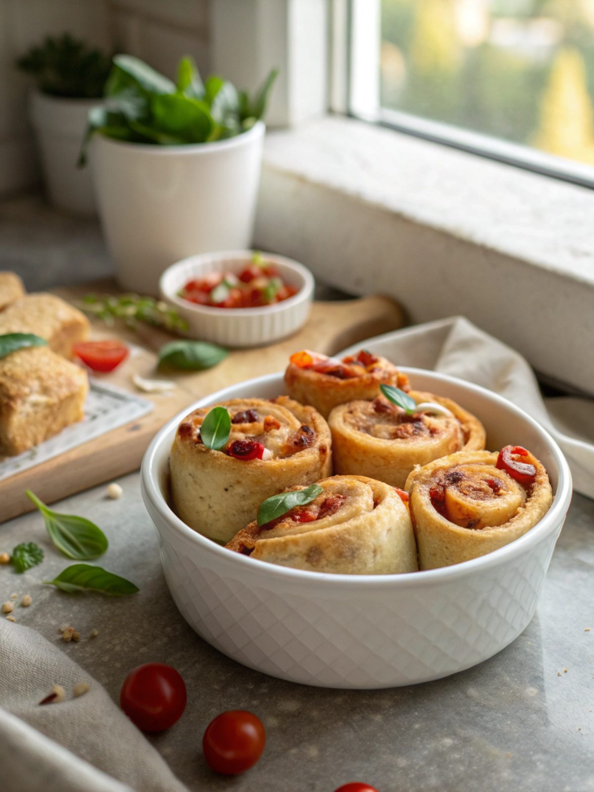 Fluffy golden brown High Protein Pizza Rolls fresh from the oven.