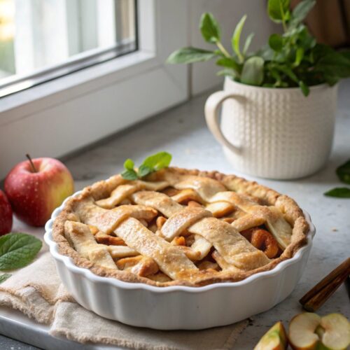 Golden crusted homemade apple pie fresh from the oven