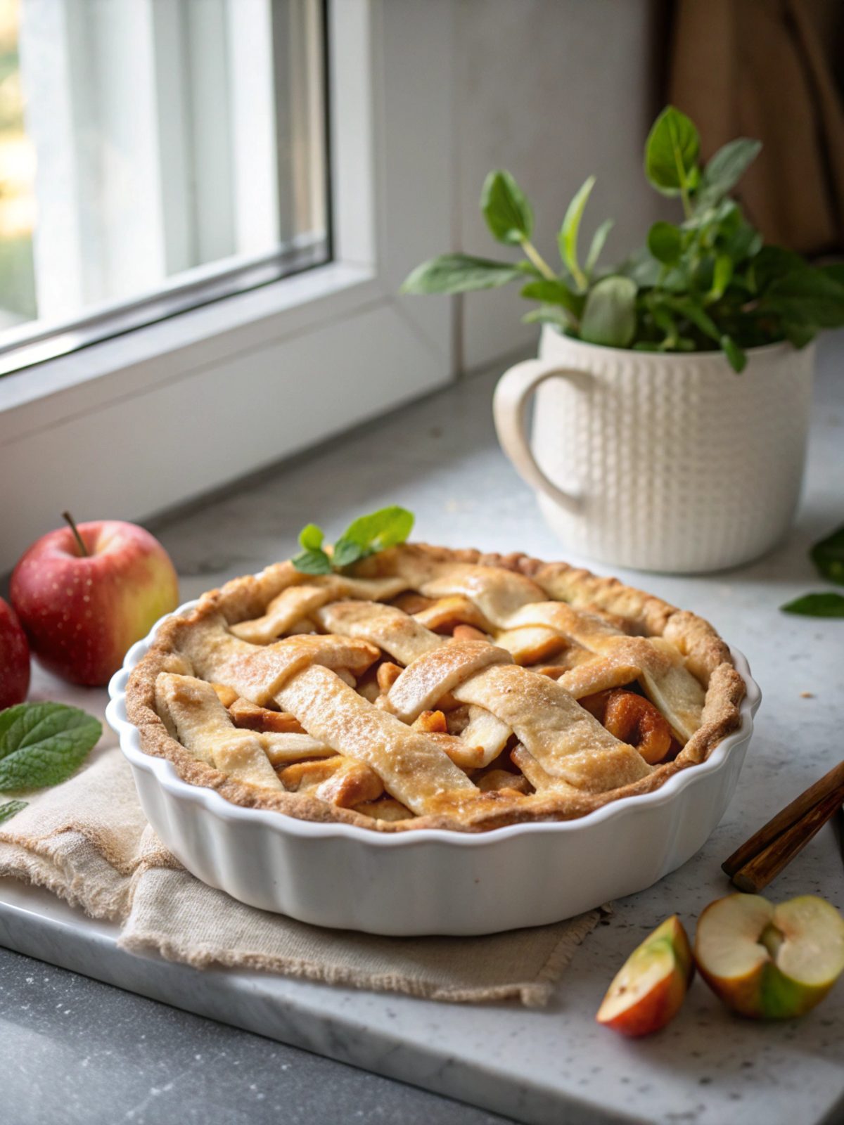 Golden crusted homemade apple pie fresh from the oven