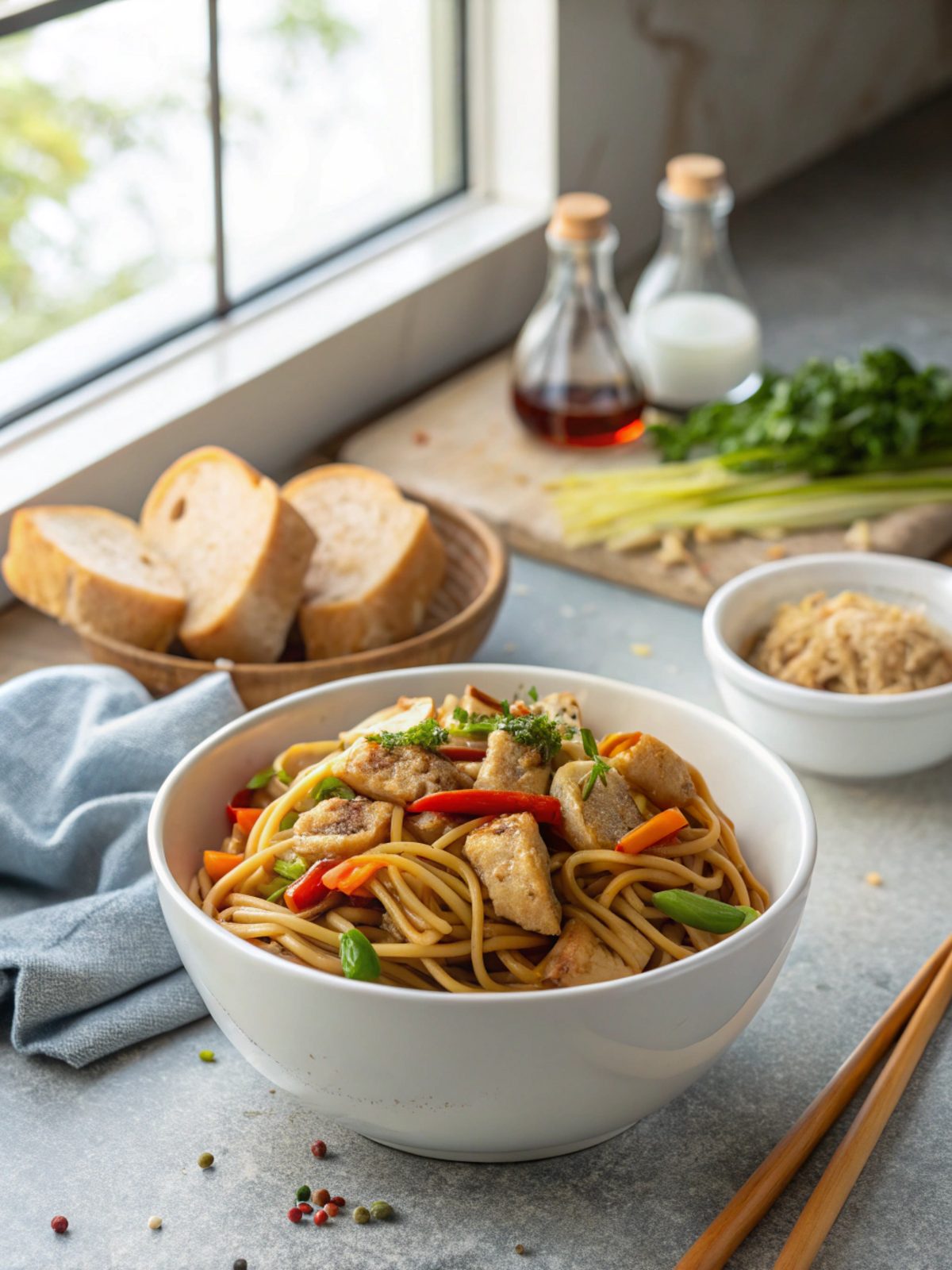 A delightful presentation of the Chicken Lo Mein Recipe, rich with colors and textures.