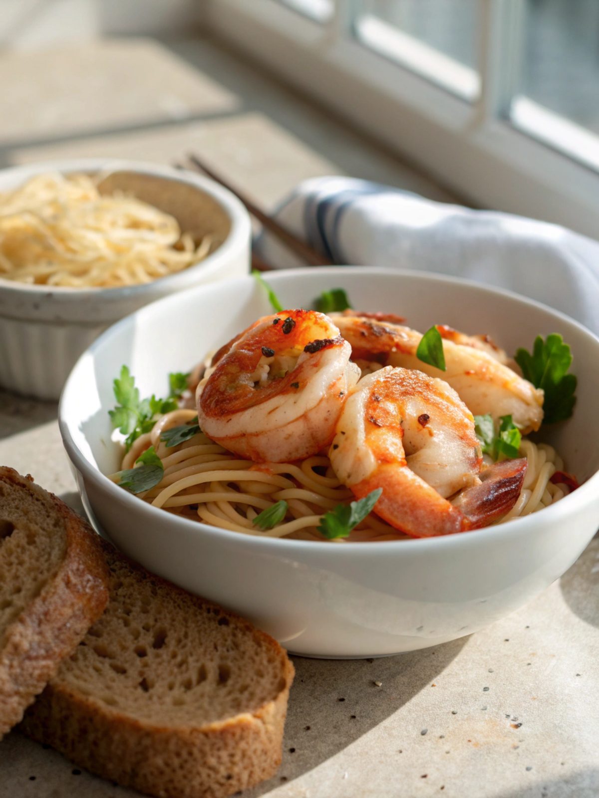 Beautifully presented honey garlic shrimp dinner served on a plate.