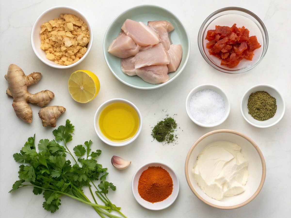 An SEO-friendly alt tag describing the ingredients for a healthy butter chicken recipe.