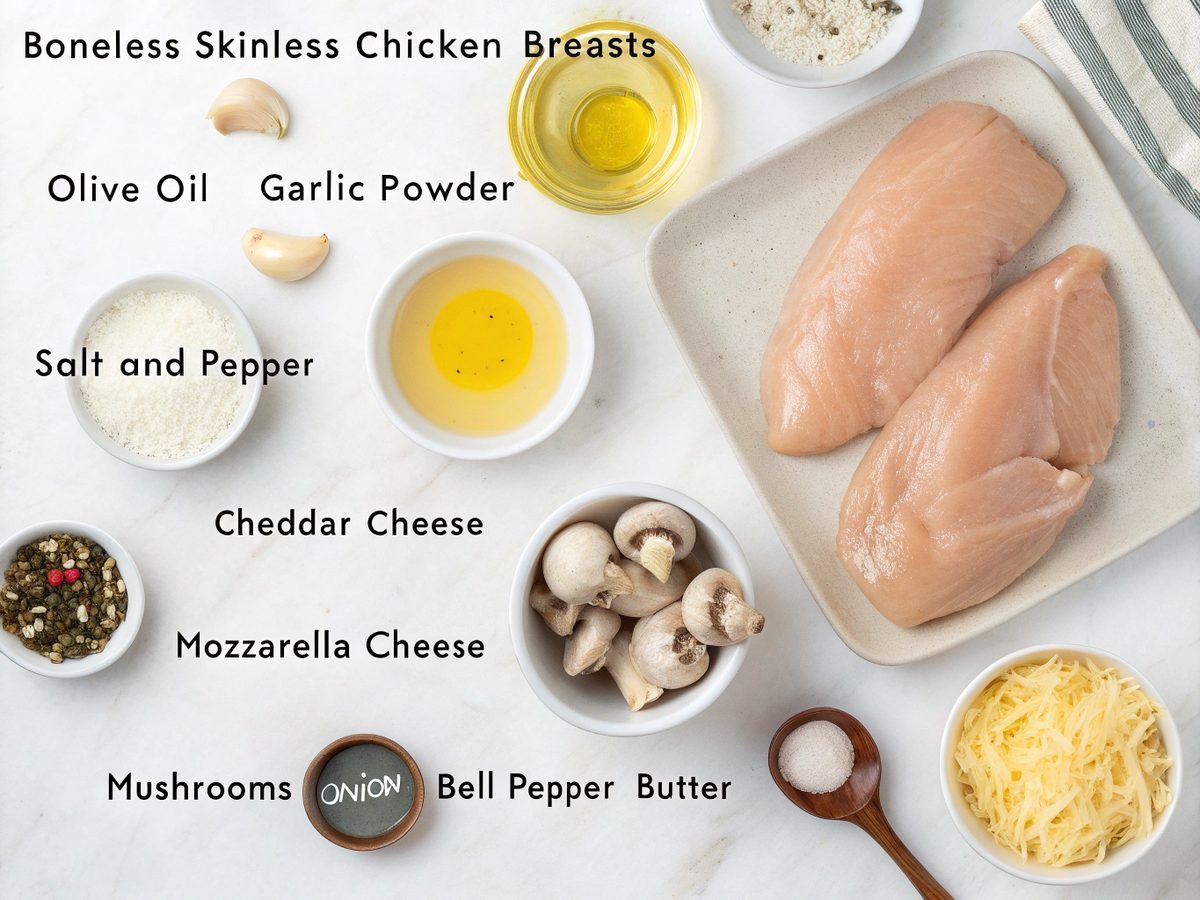 Delicious ingredients for Cheesy Texas Roadhouse Smothered Chicken