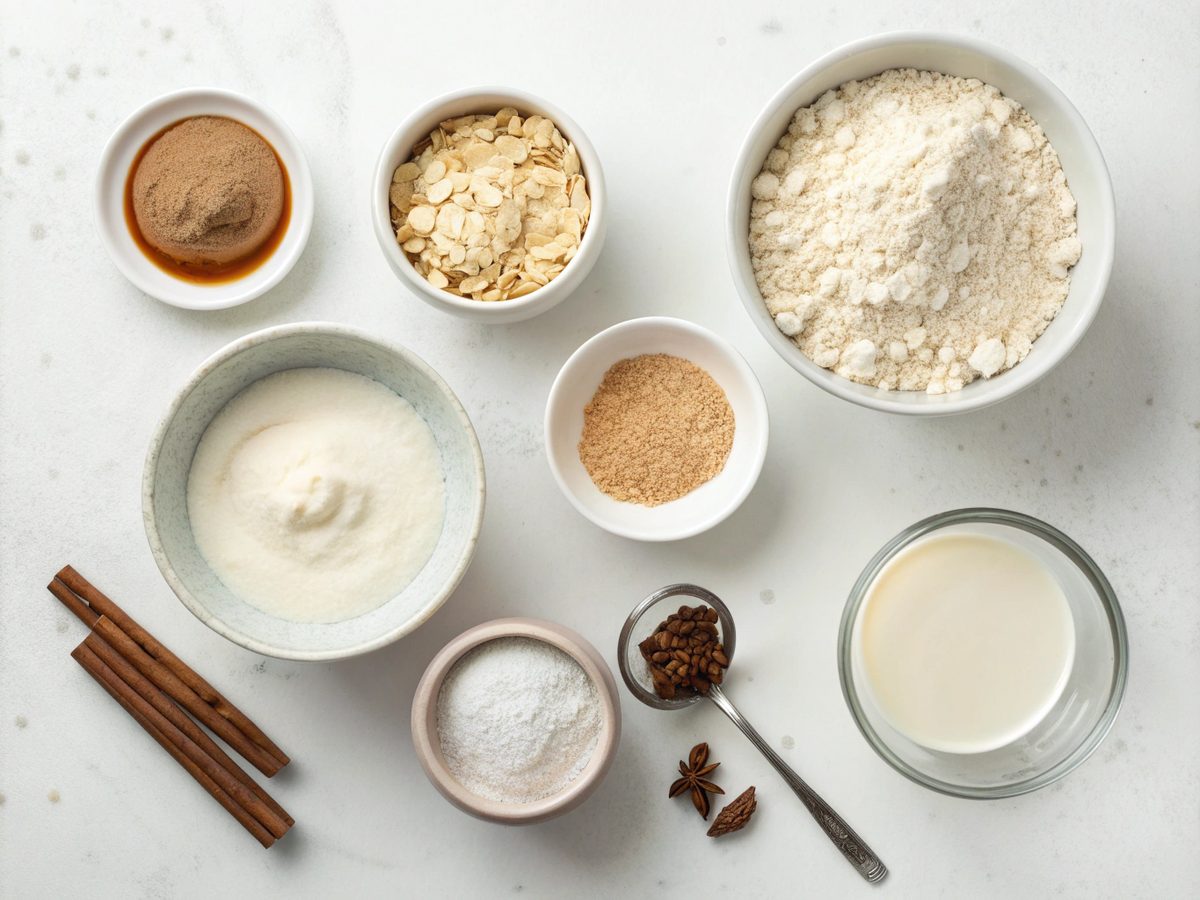 Image of ingredients needed for Cinnamon Swirl Protein Cake.