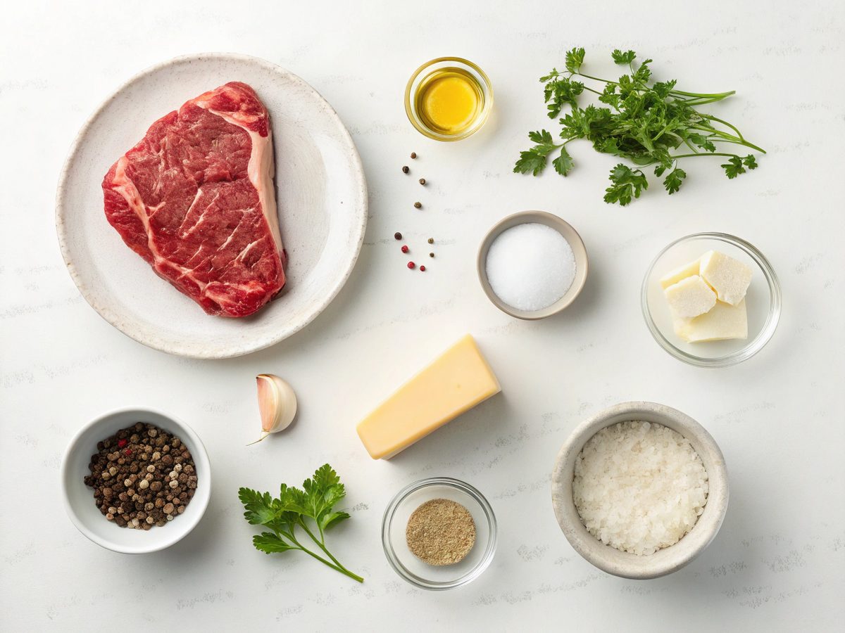 Preparation ingredients for Garlic Butter Steak with Parmesan Sauce