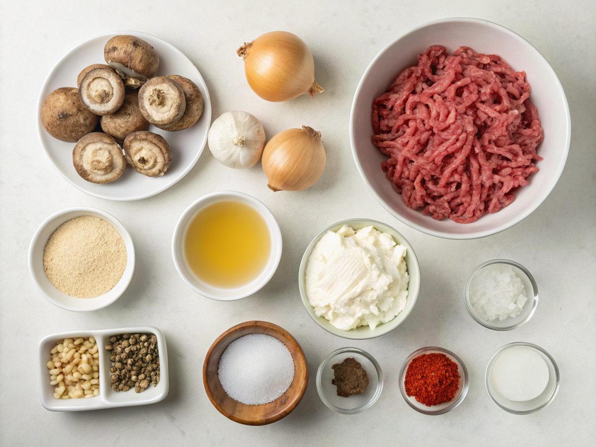 Essential ingredients for making ground beef stroganoff recipe