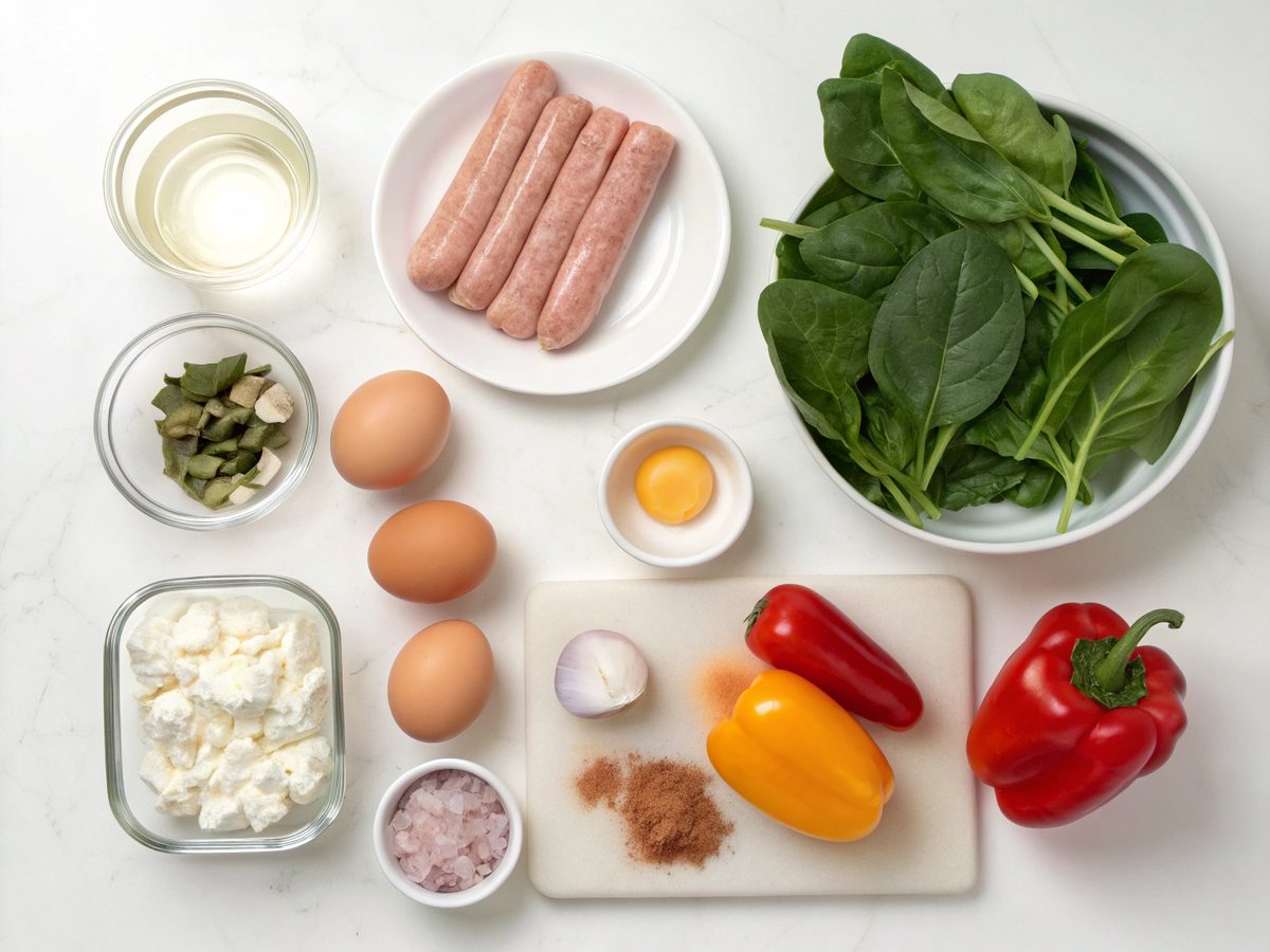 Ingredients laid out for a high protein low calorie breakfast skillet