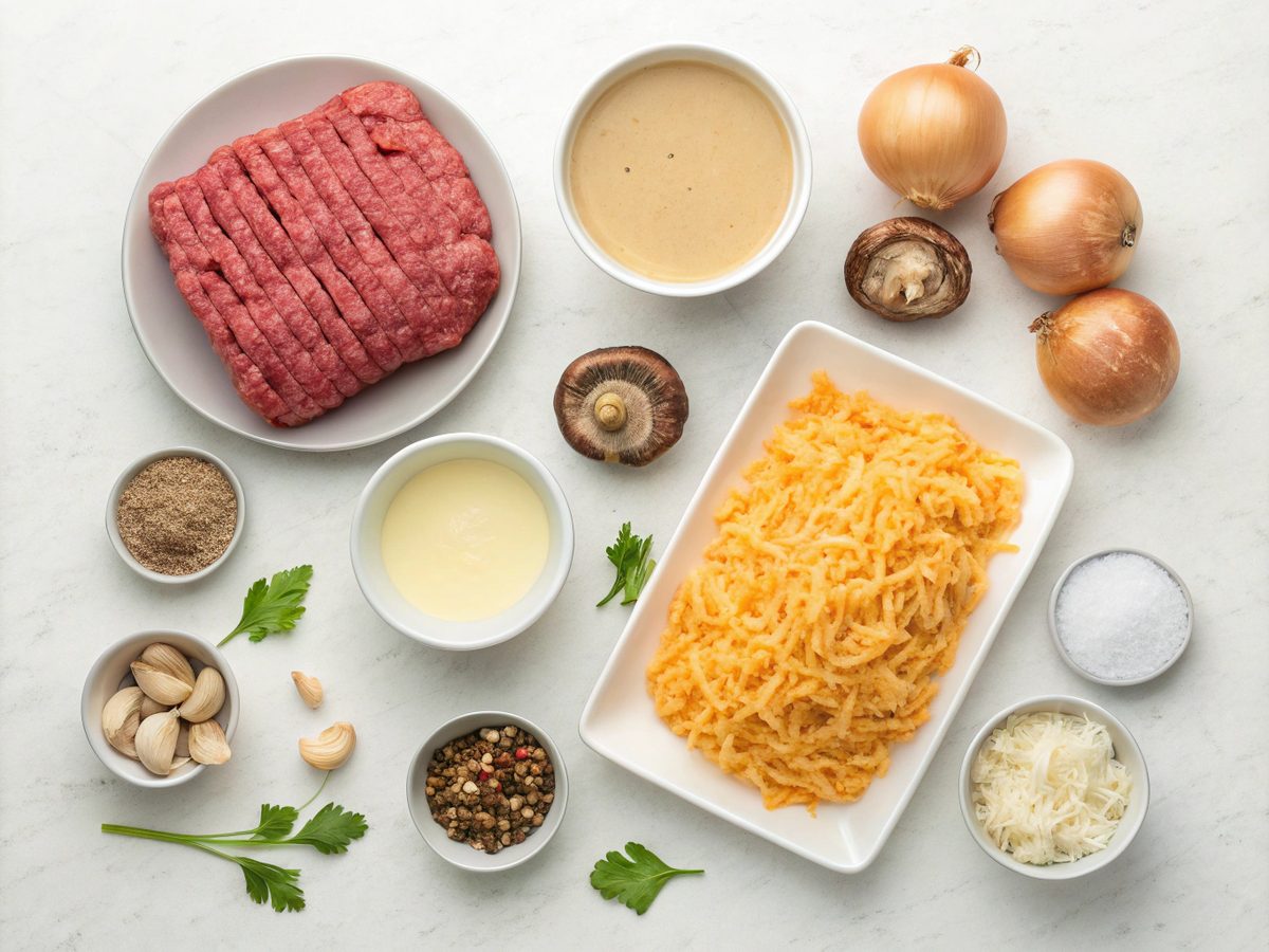 Ingredients for hobo casserole ground beef laid out before preparation.