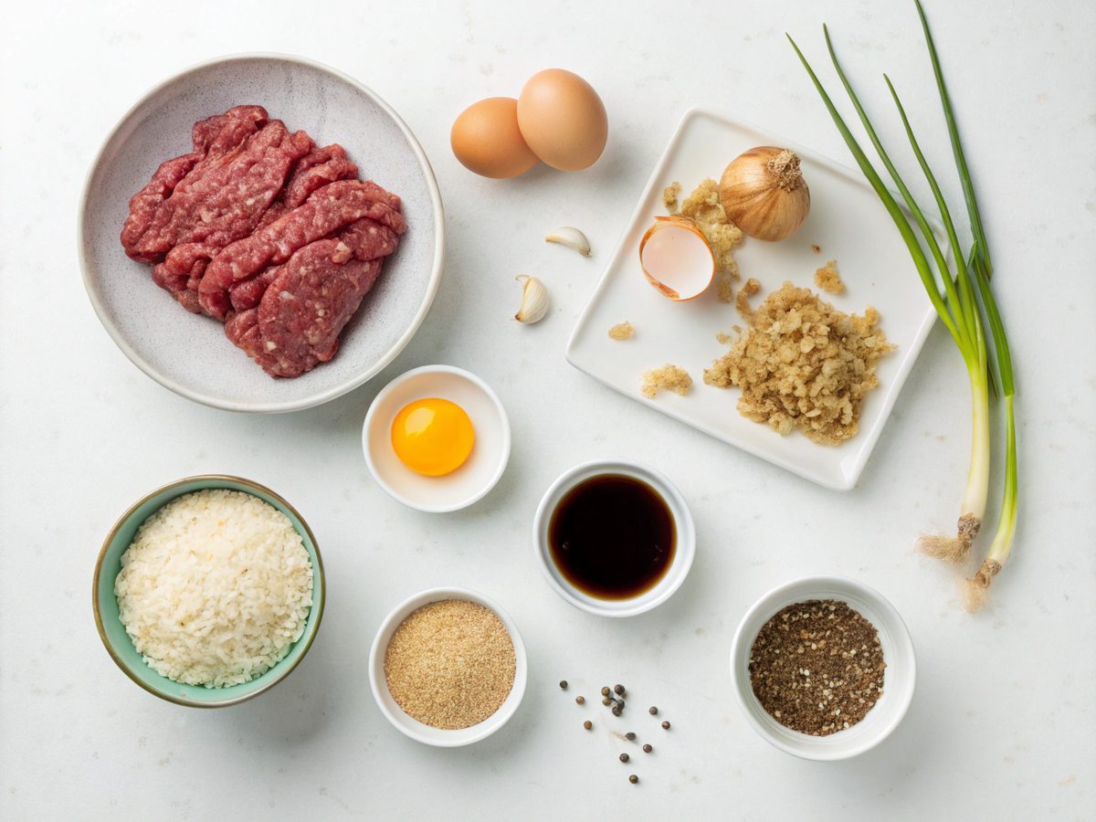 Flat lay of Korean BBQ Meatballs ingredients