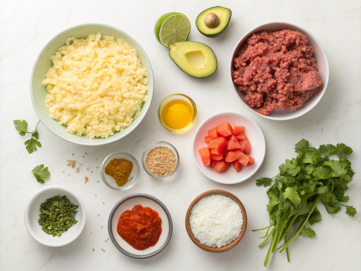 Low carb burrito bowl ingredients displayed before preparation