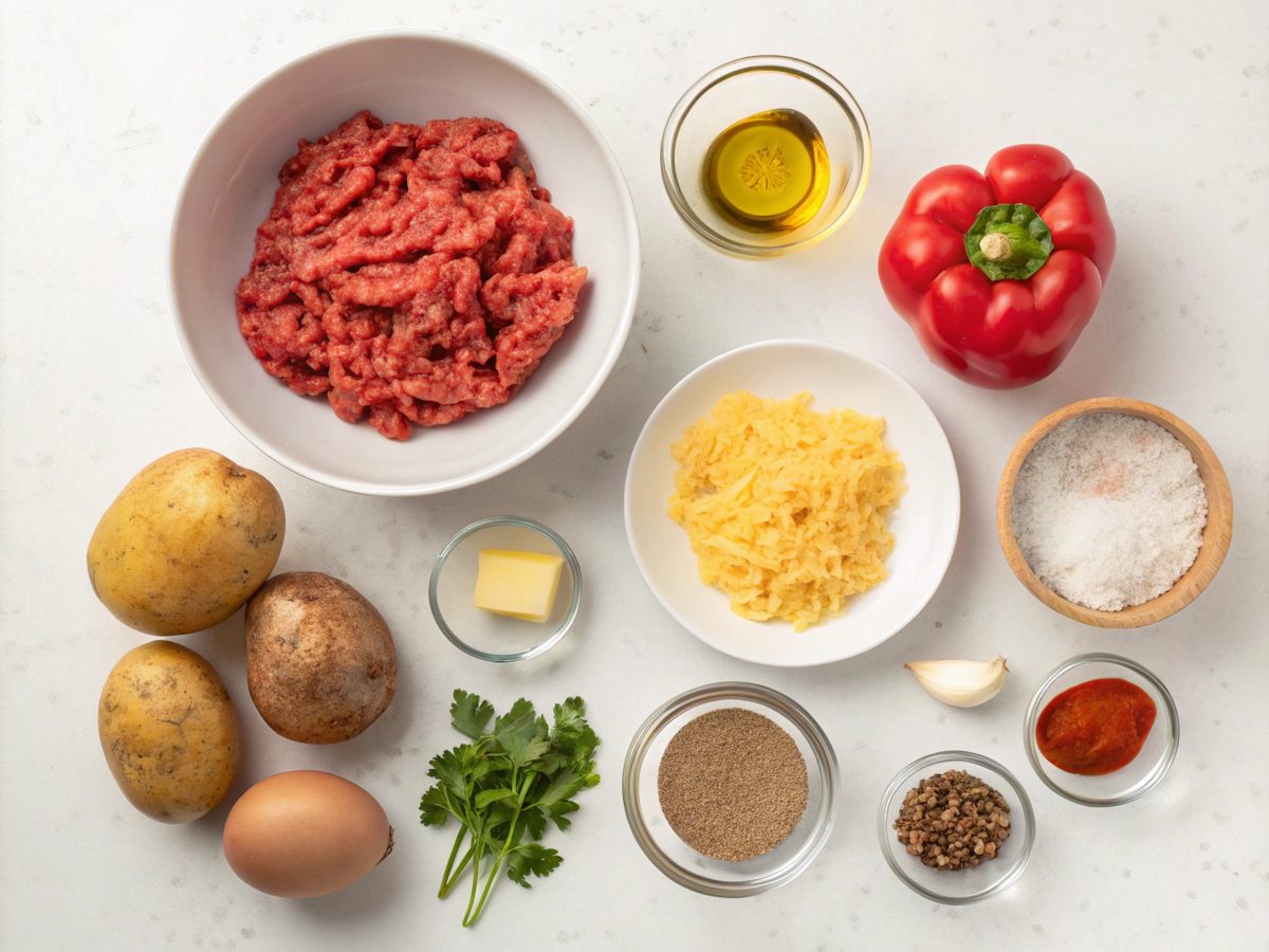 Ingredients laid out for Mexican Beef Potato Skillet