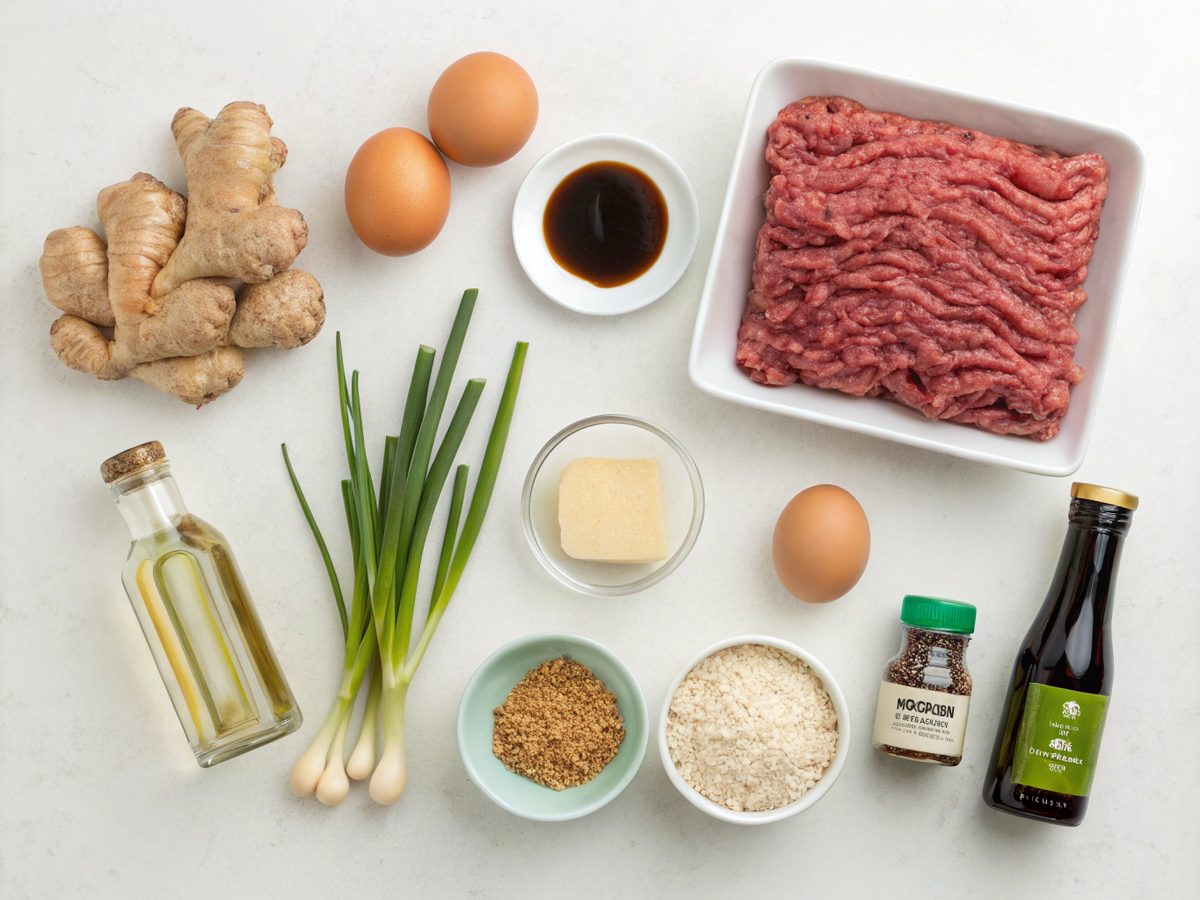 Ingredients laid out for making Mongolian Beef Meatballs