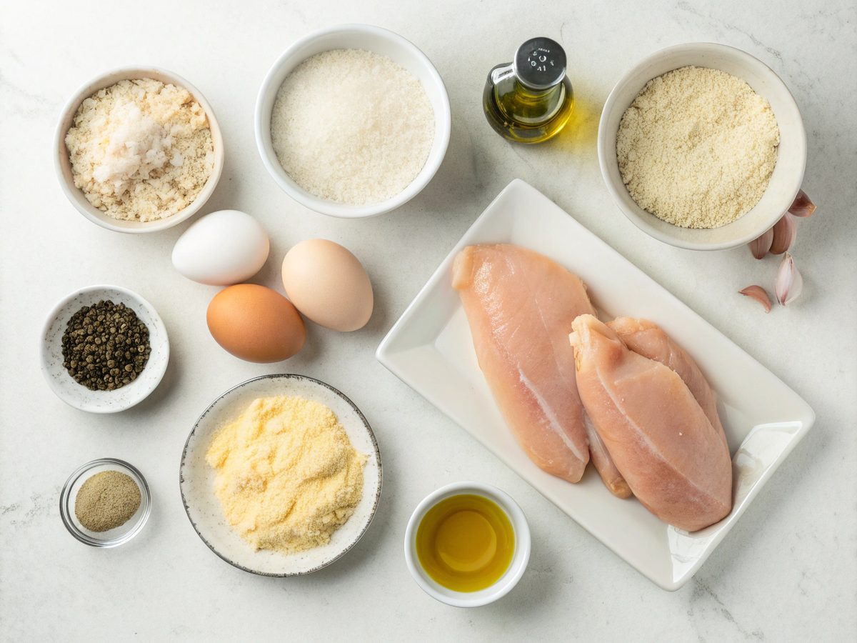 SEO-friendly alt tag describing the ingredients for Parmesan Crusted Chicken.