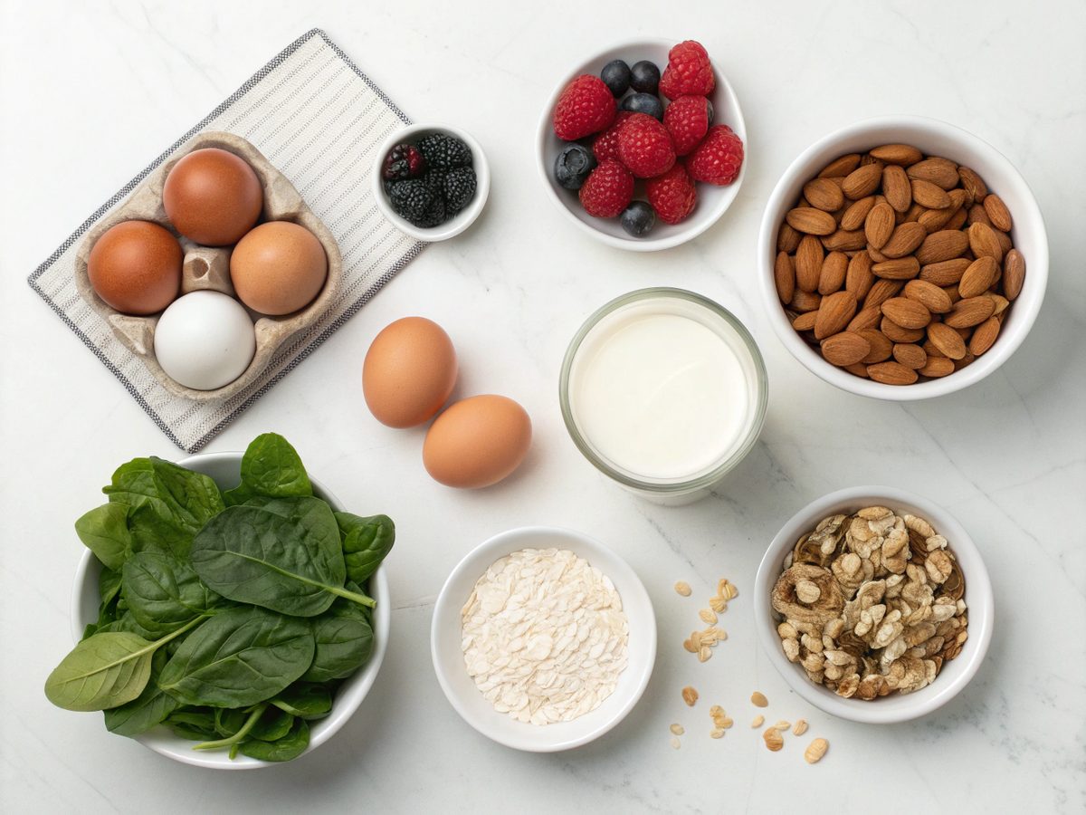Ingredients for preparing a protein breakfast meal prep