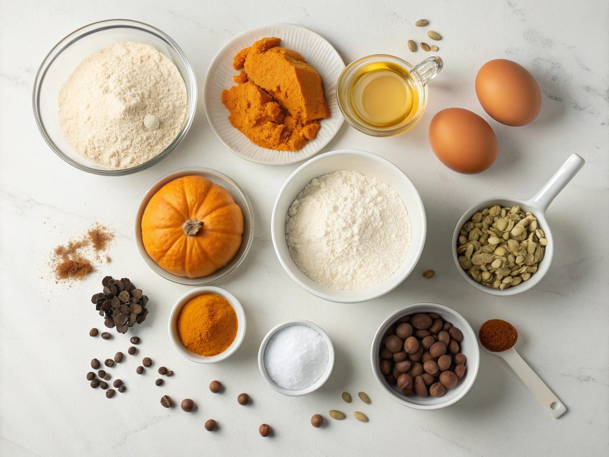 Illustration showing ingredients for pumpkin spice muffins