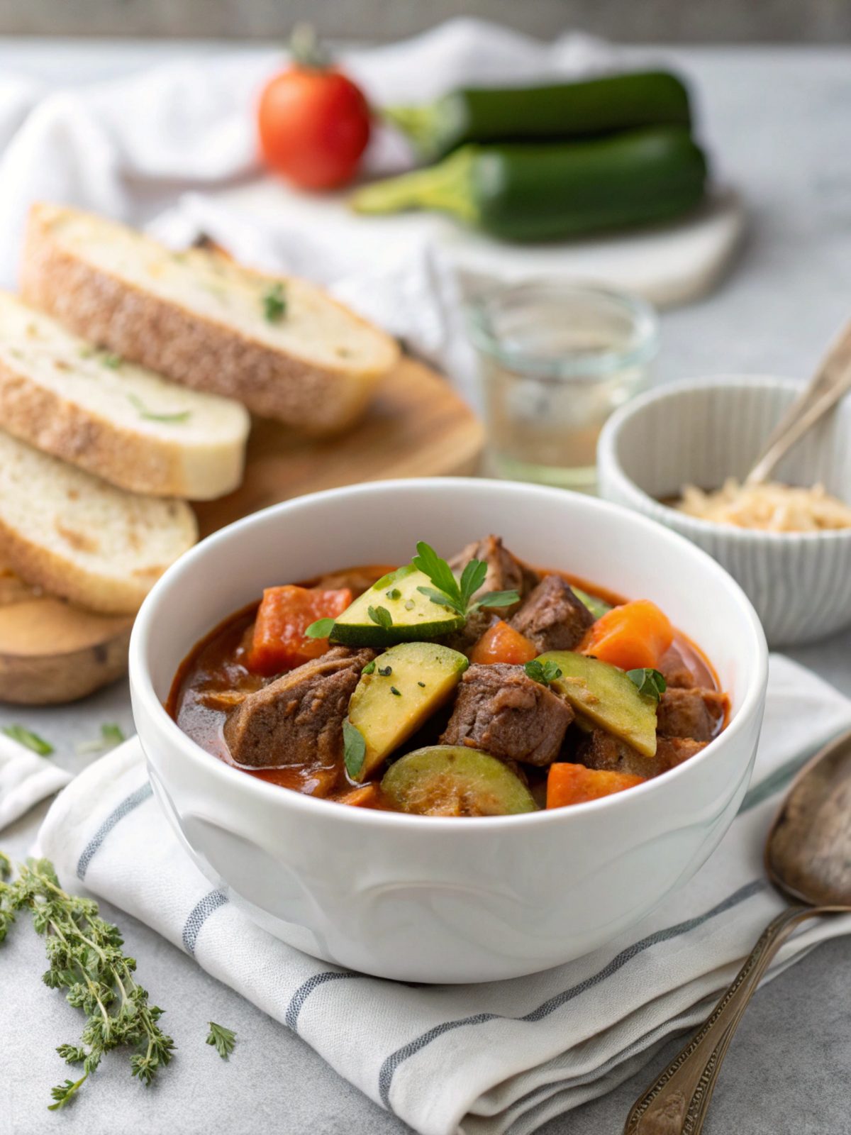Delicious Instant Pot Beef Stew with Zucchini served