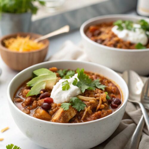 Featured image of Instant Pot Chicken Chili served in a bowl