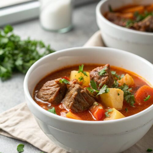 Featured image showcasing Instant Pot Spanish Beef Stew in a serving bowl