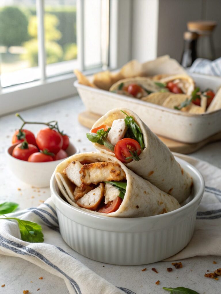 Delicious Air Fryer Chicken Mozzarella Wraps, perfectly cooked and ready to eat.