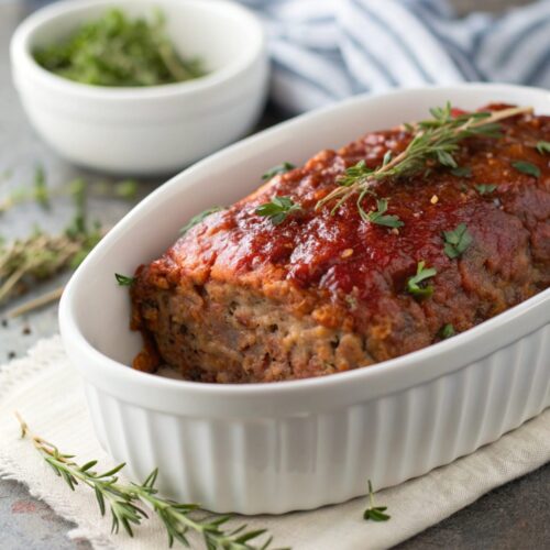 All Beef Meatloaf Glaze recipe beautifully plated and glazed