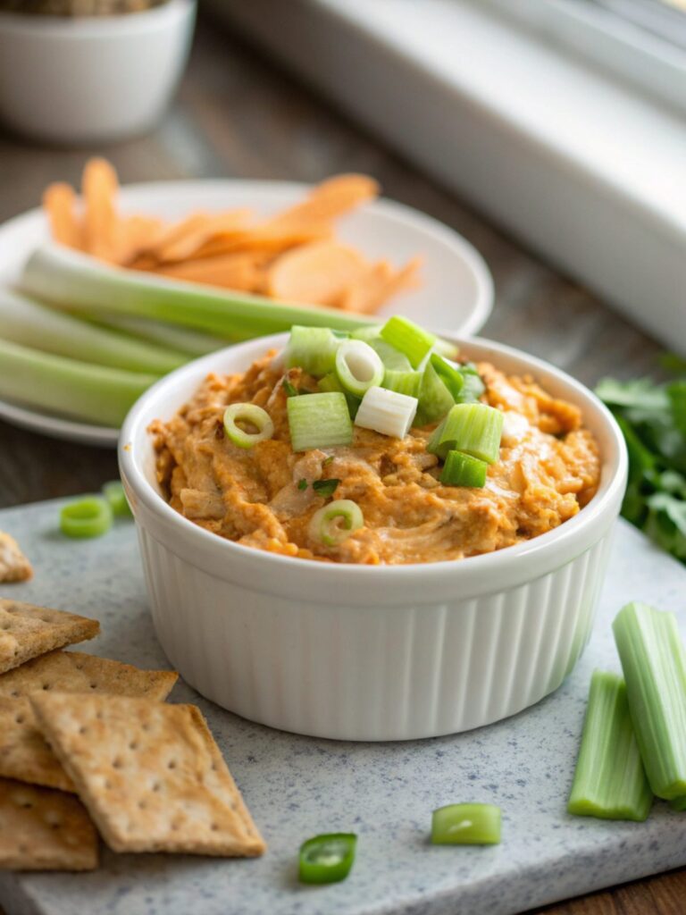 Delicious Crock Pot Buffalo Chicken Dip ready to serve.