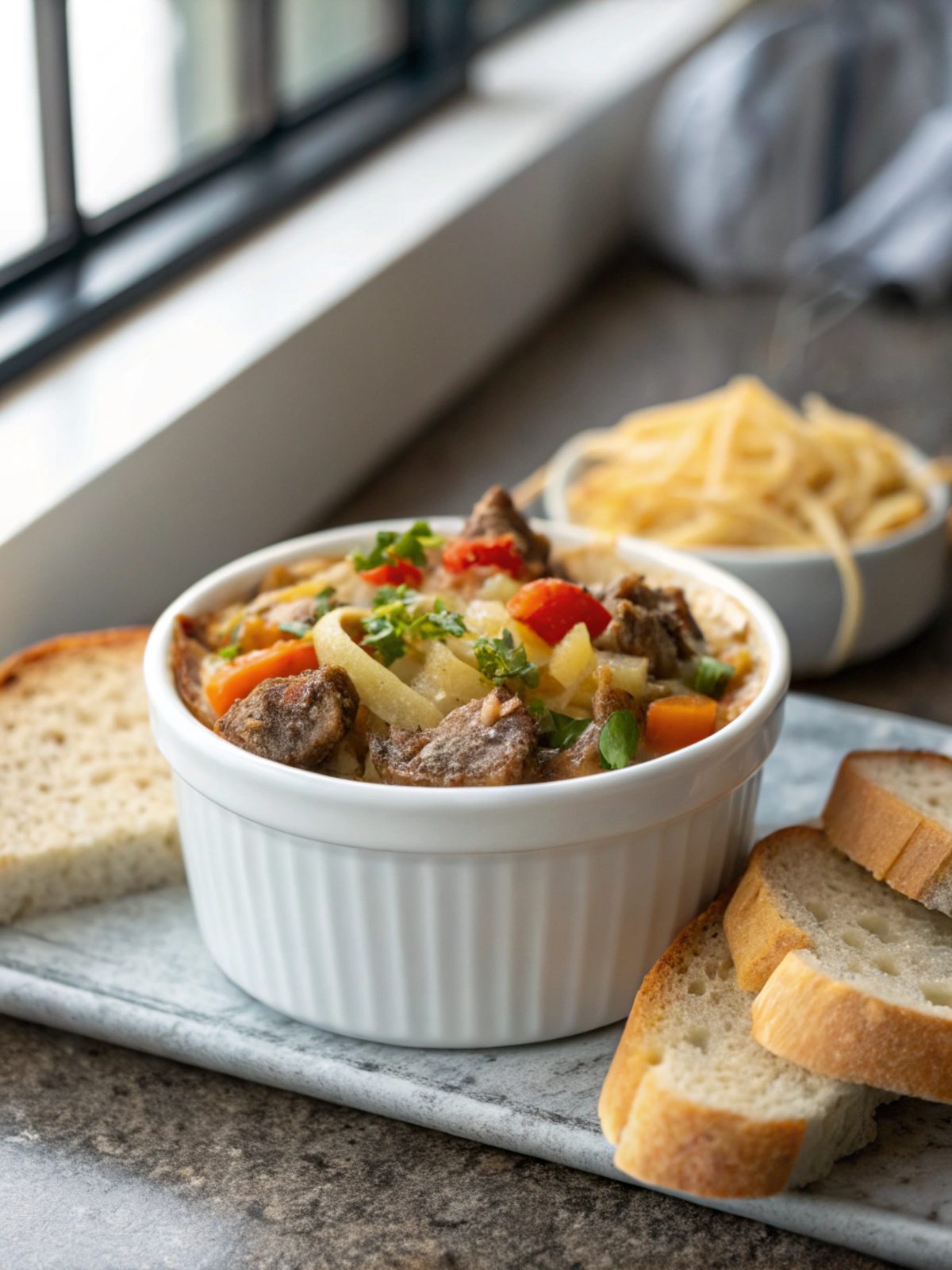 Deliciously photographed hobo casserole recipe serving, close-up.