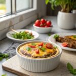 A delicious, savory homemade cheeseburger pie served hot.