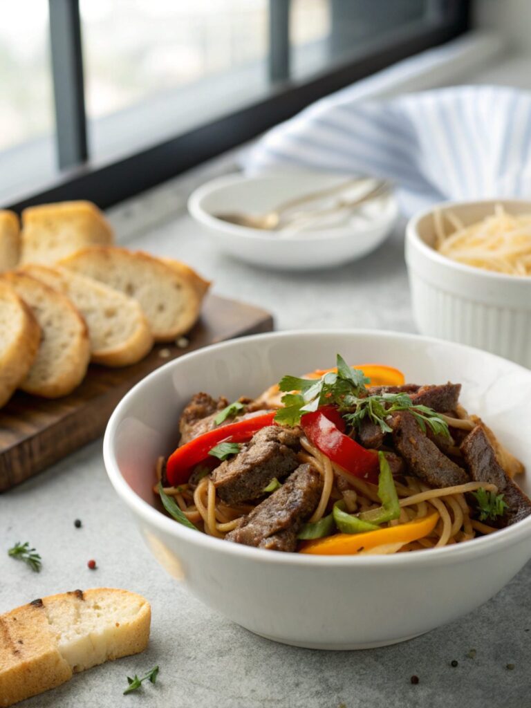 A delectable plate of pepper steak recipe, featuring juicy steak and vibrant bell peppers.