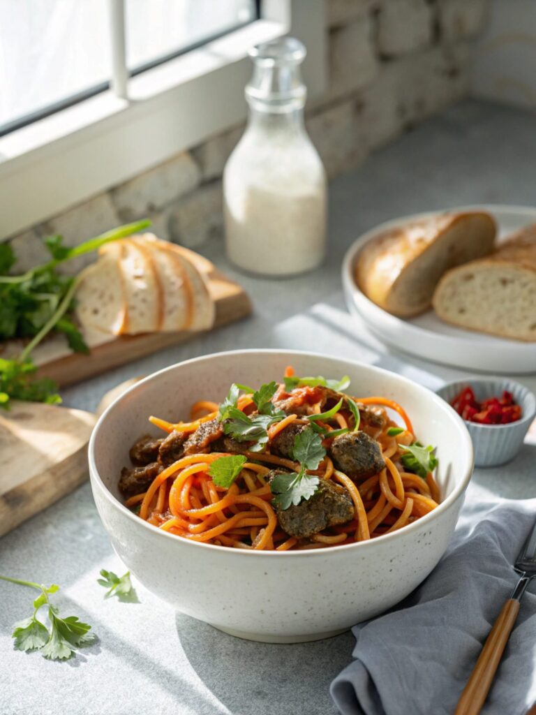 Sticky Beef Noodles Recipe served deliciously