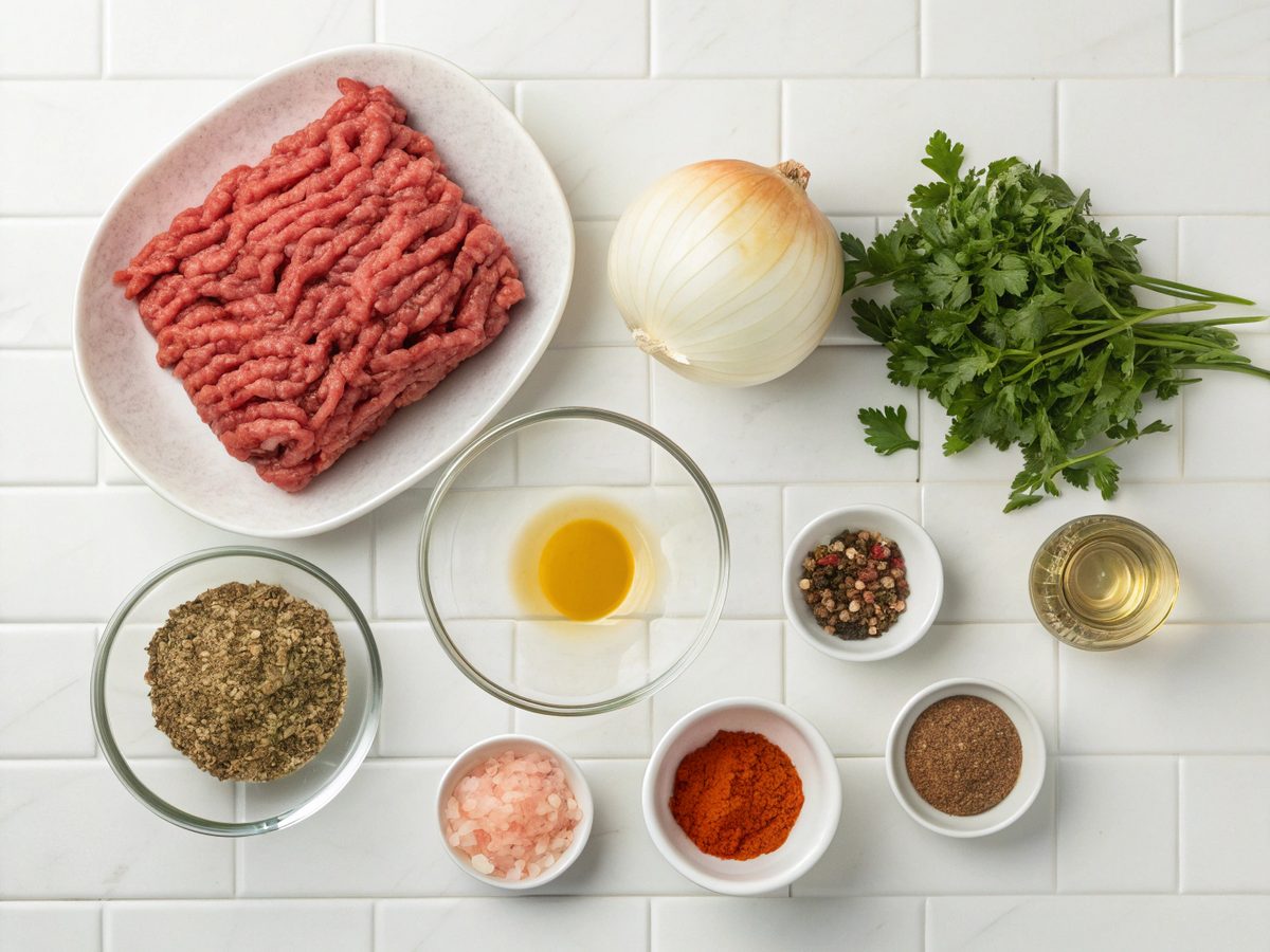 Visual display of ingredients for Kafta Kebab Recipe