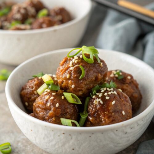 Korean BBQ Meatballs served in a modern styled bowl