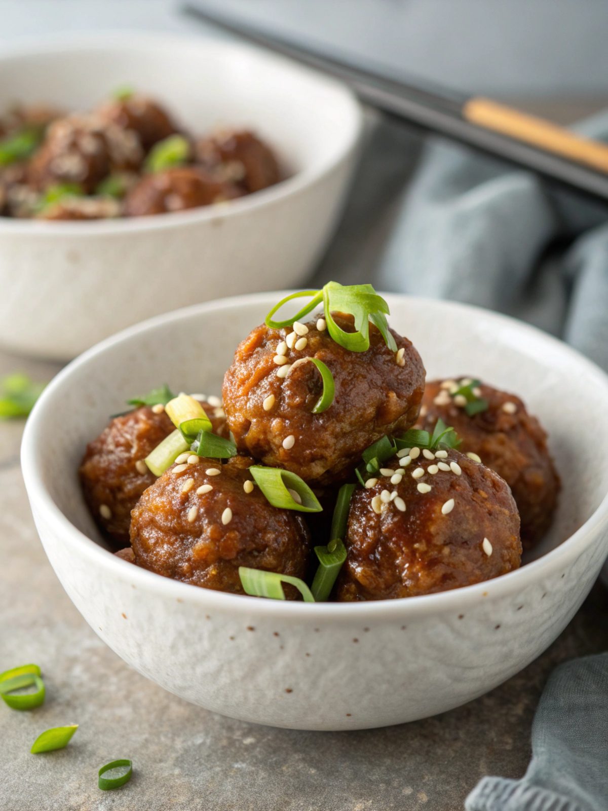 Korean BBQ Meatballs served in a modern styled bowl