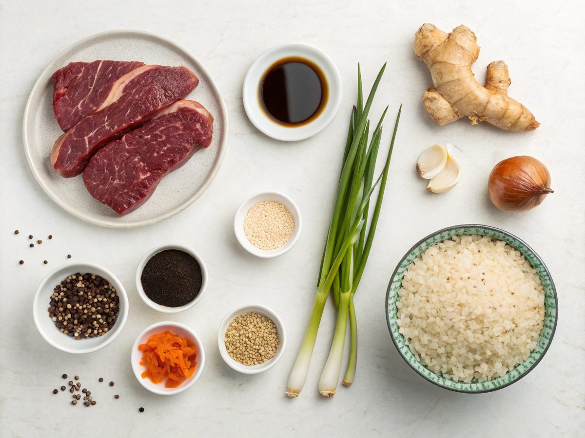 SEO-friendly alt tag describing the Korean Beef Bulgogi Bowl ingredients