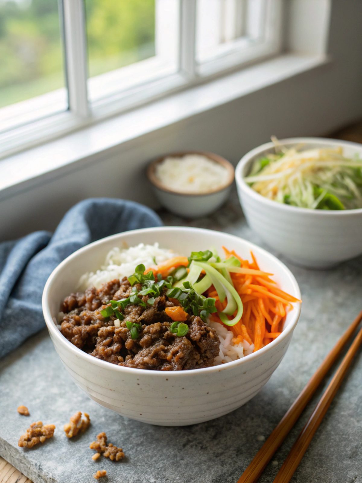 Korean Ground Beef Bowl, served fresh with savory flavors
