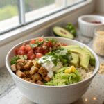 Low Carb Burrito Bowl served in a stylish white ceramic dish.