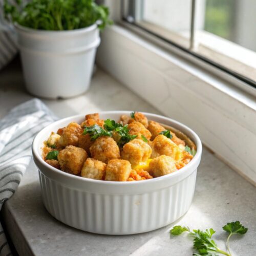 A deliciously baked Make Ahead Tater Tot Casserole with crispy golden tots