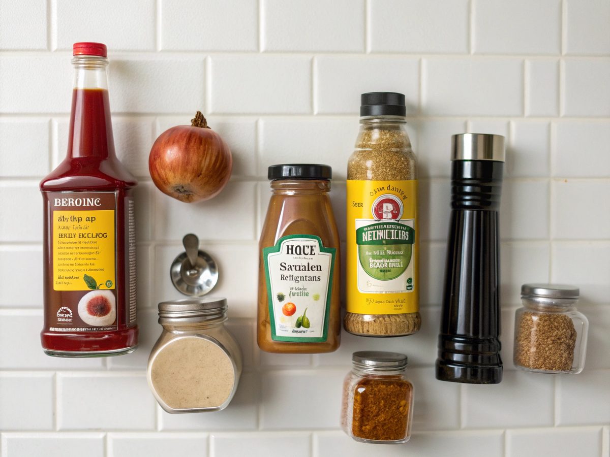 Illustration showcasing ingredients for a meatloaf glaze recipe, including keyword 'meatloaf glaze recipe'.