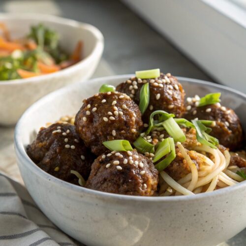 Deliciously seasoned Mongolian Beef Meatballs served with rich sauce