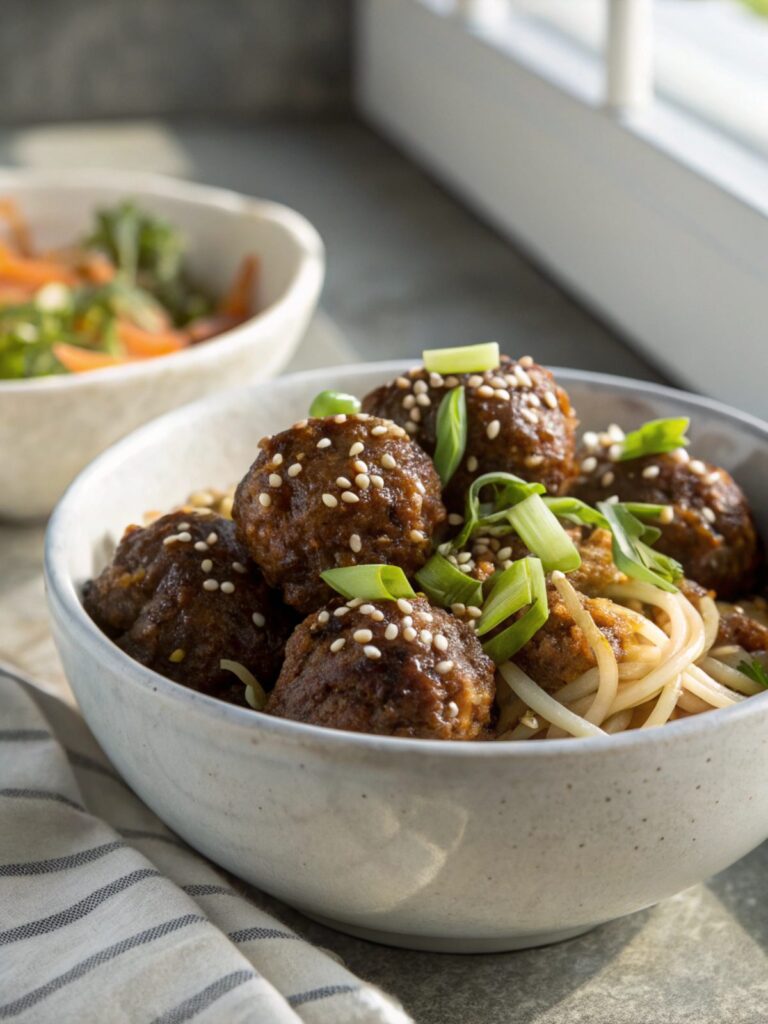 Deliciously seasoned Mongolian Beef Meatballs served with rich sauce
