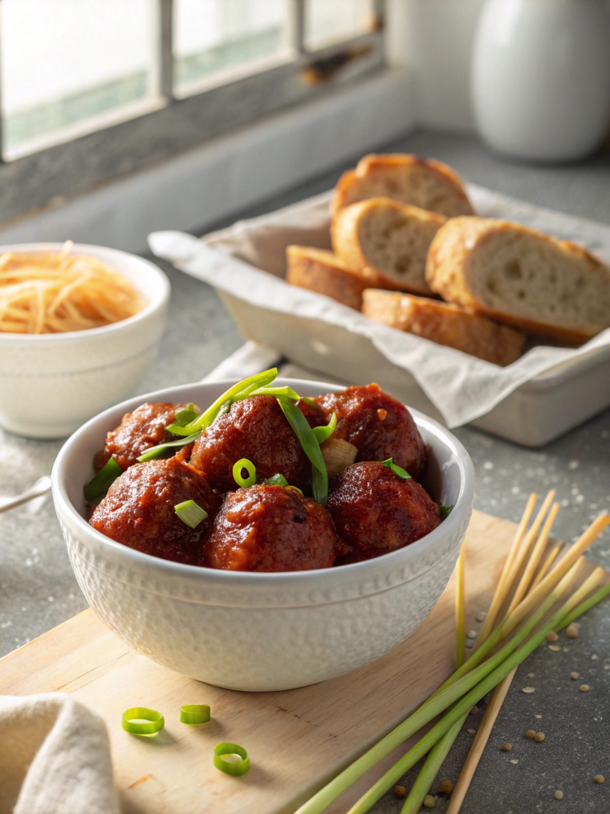 Delicious Mongolian Beef Meatballs served in a ceramic bowl