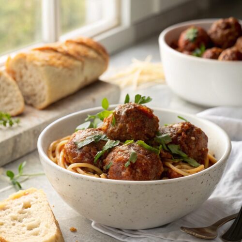 Delicious and juicy oven baked Italian meatballs served hot.