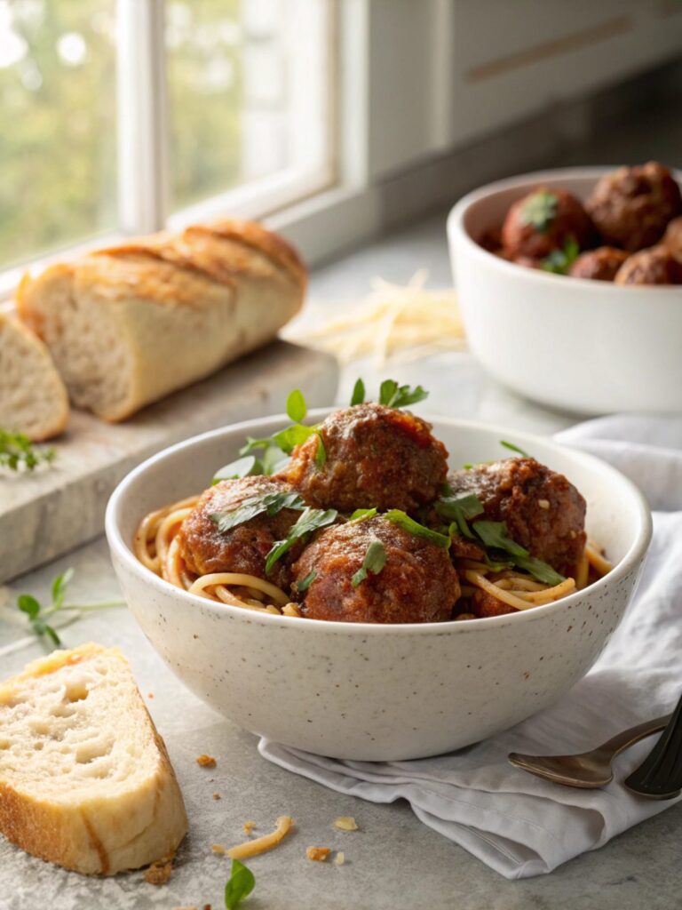 Delicious and juicy oven baked Italian meatballs served hot.