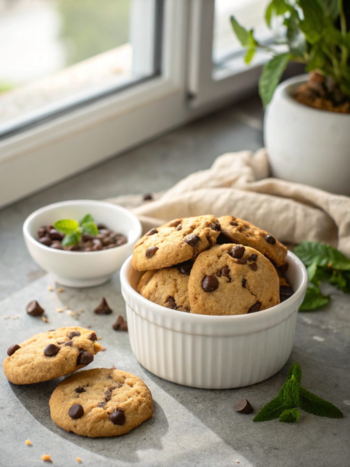 A batch of beautifully baked chocolate chip cookies