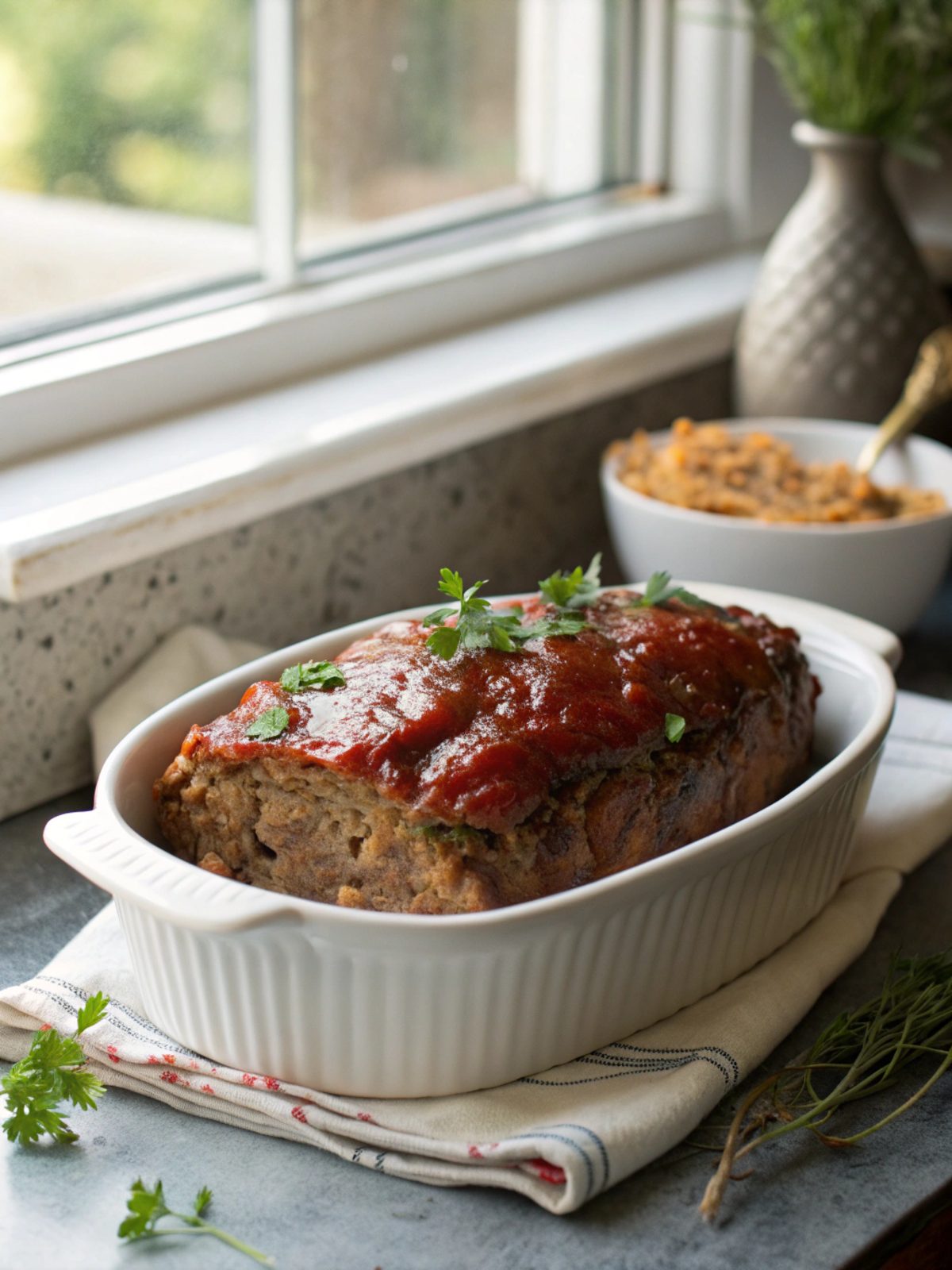 A beautifully glazed meatloaf slice, showcasing the perfect meatloaf glaze recipe.