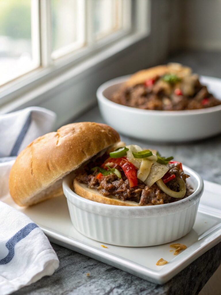 Delicious Philly Cheesesteak Sloppy Joes ready to serve