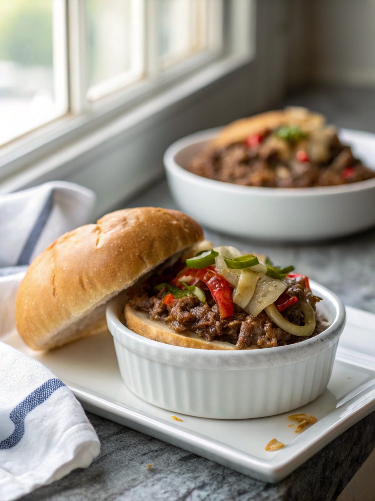 Delicious Philly Cheesesteak Sloppy Joes ready to serve